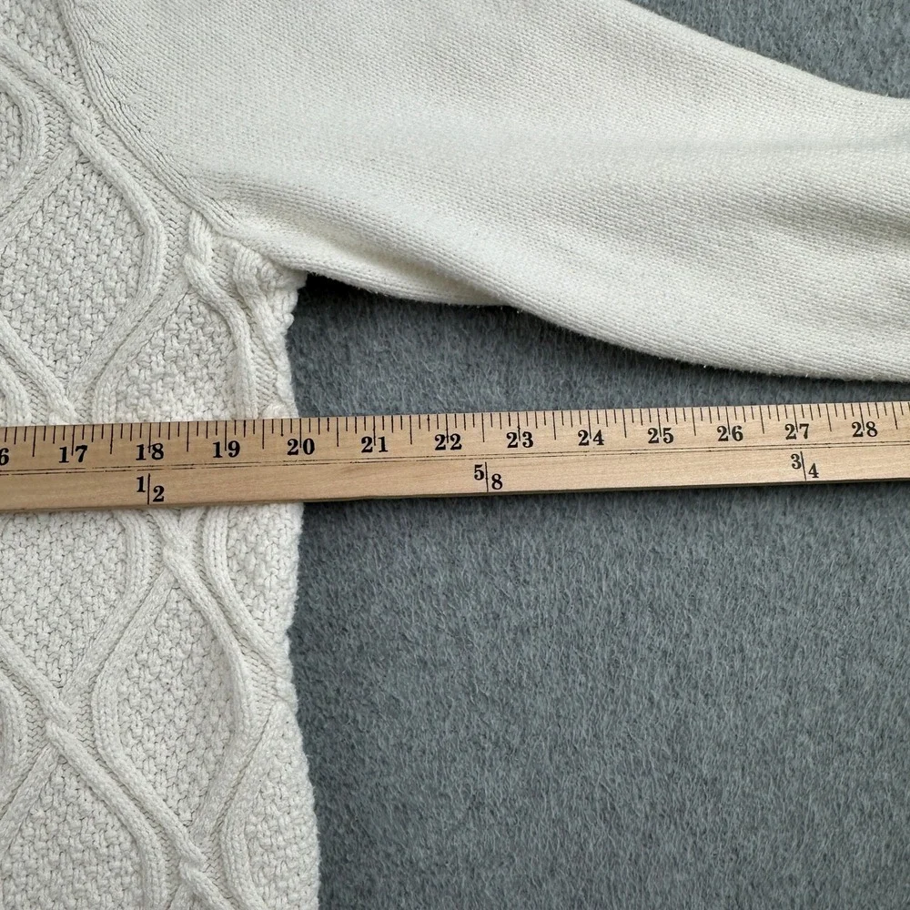 Karen Scott Sweater Womens L White Cable Knit Button Shoulder Long Sleeve